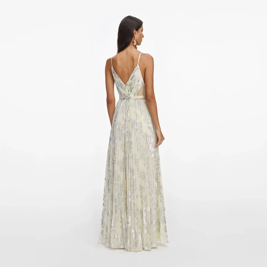 Yellow Metallic Chiffon Maxi Dress Yellow Metallic Chiffon Maxi Dress