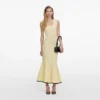 Yellow Pointelle Knit Midi Dress