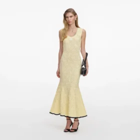 Yellow Pointelle Knit Midi Dress