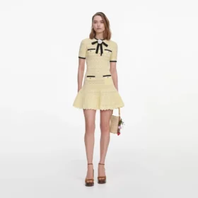 Yellow Pointelle Knit Mini Dress