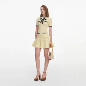 Yellow Pointelle Knit Mini Dress