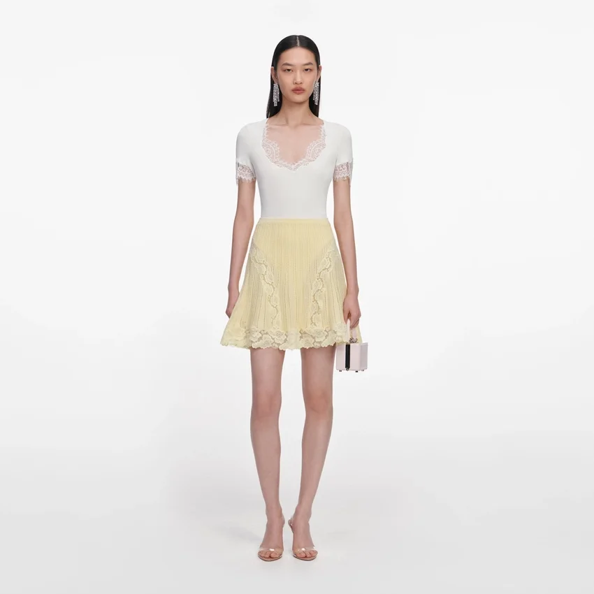 Yellow Pointelle Knit Mini Skirt Yellow Pointelle Knit Mini Skirt
