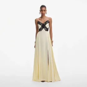 Yellow Satin Lace Maxi Dress