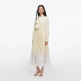 Yellow Satin Lace Midi Dress