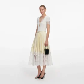 Yellow Satin Lace Midi Skirt