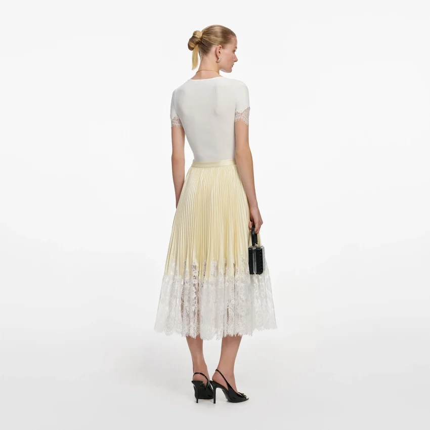 Yellow Satin Lace Midi Skirt Yellow Satin Lace Midi Skirt