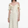 Yellow Satin Striped Maxi Dress