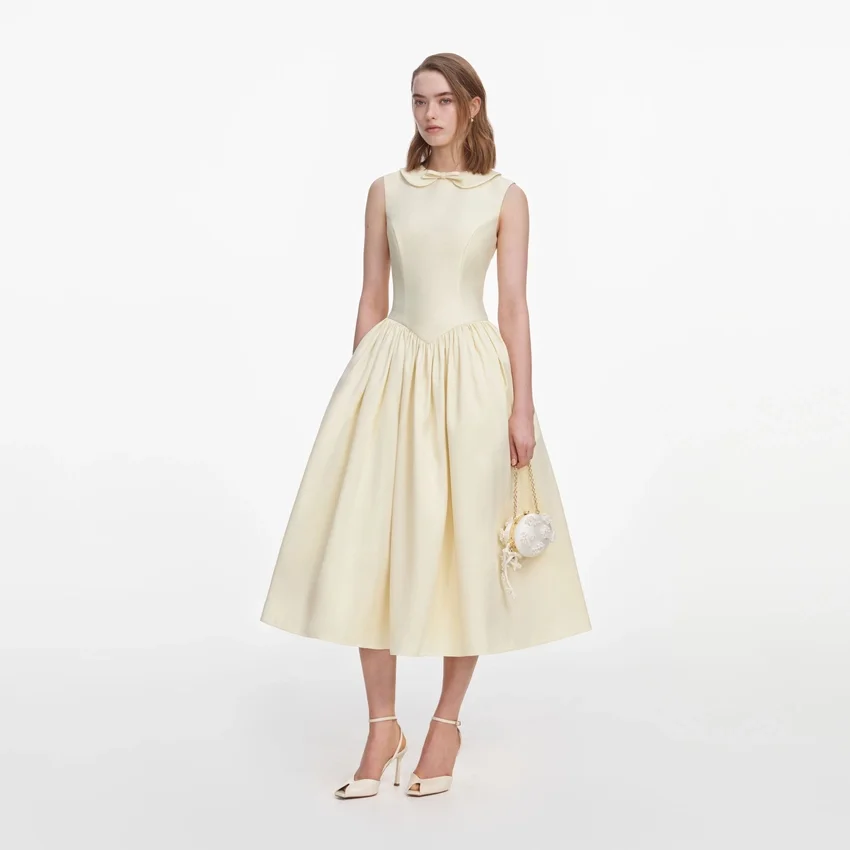 Yellow Taffeta Collared Midi Dress Yellow Taffeta Collared Midi Dress