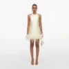 Yellow Taffeta Feather Trim Mini Dress