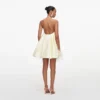 Yellow Taffeta Feather Trim Mini Dress