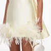 Yellow Taffeta Feather Trim Mini Dress