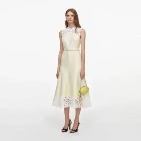 Yellow Taffeta Lace Midi Dress