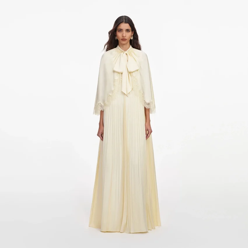 Yellow Tie Neck Cape Maxi Dress Yellow Tie Neck Cape Maxi Dress