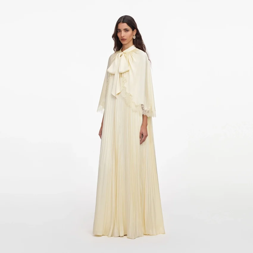 Yellow Tie Neck Cape Maxi Dress Yellow Tie Neck Cape Maxi Dress