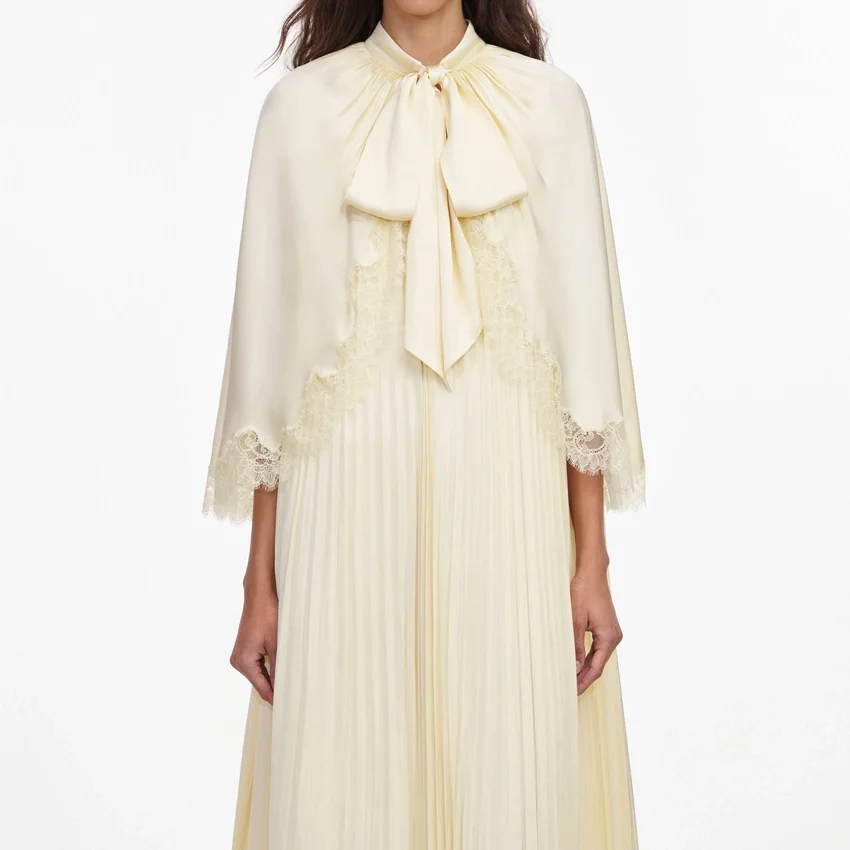 Yellow Tie Neck Cape Maxi Dress Yellow Tie Neck Cape Maxi Dress