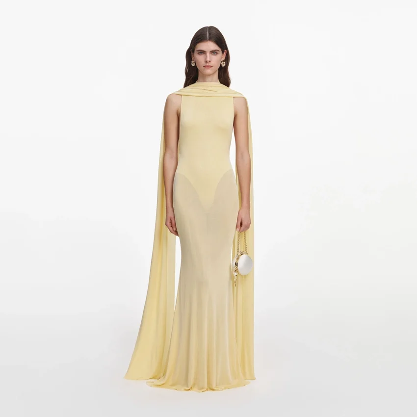 Yellow Viscose Knit Scarf Maxi Dress Yellow Viscose Knit Scarf Maxi Dress