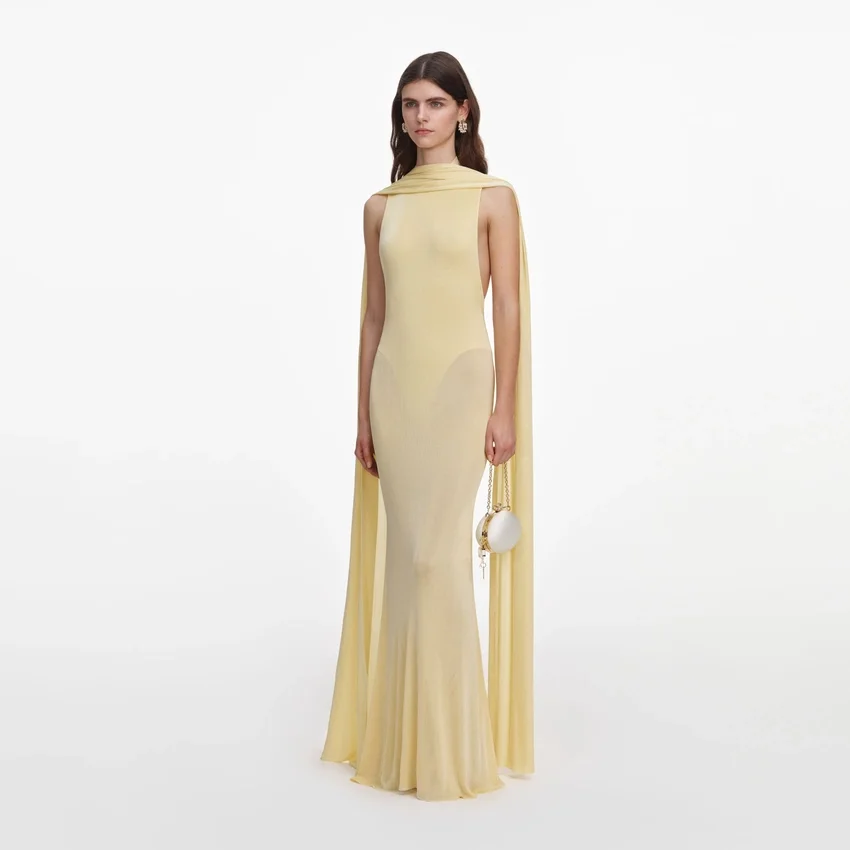 Yellow Viscose Knit Scarf Maxi Dress Yellow Viscose Knit Scarf Maxi Dress