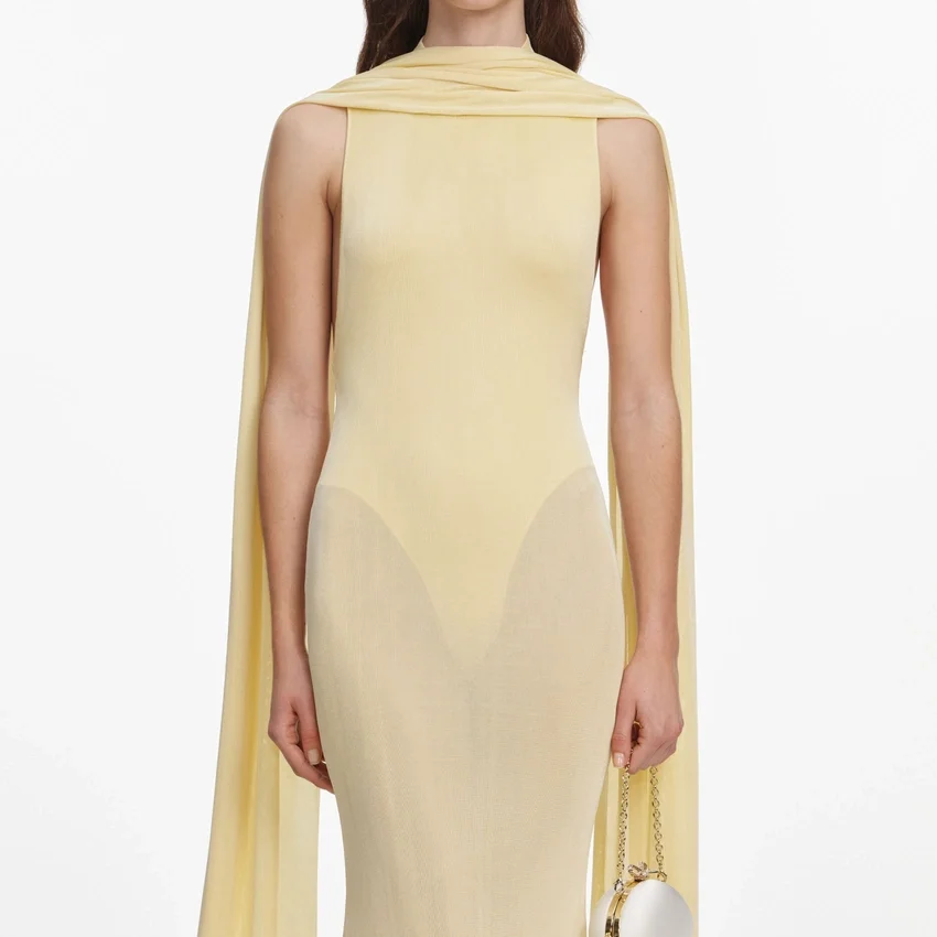 Yellow Viscose Knit Scarf Maxi Dress Yellow Viscose Knit Scarf Maxi Dress