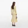 Yellow Viscose Knit Tie Midi Dress