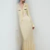 Yellow Viscose Knit Tie Midi Dress