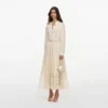 Yellow Viscose Lace Pleated Midi Dress
