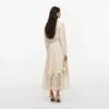 Yellow Viscose Lace Pleated Midi Dress